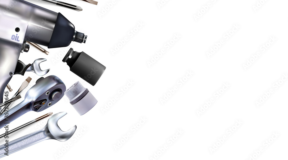 3d Composition of set tools of mechanic, isolated on white background. Copy-space 3d Composition of set tools of mechanic, isolated on white background. Copy-space