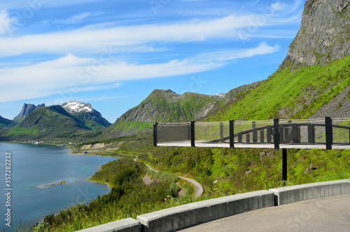 lookout point bridge with mountain and fjord landscape island of senja arctic circle