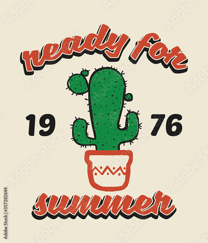 tee print design with cactus drawing as vector