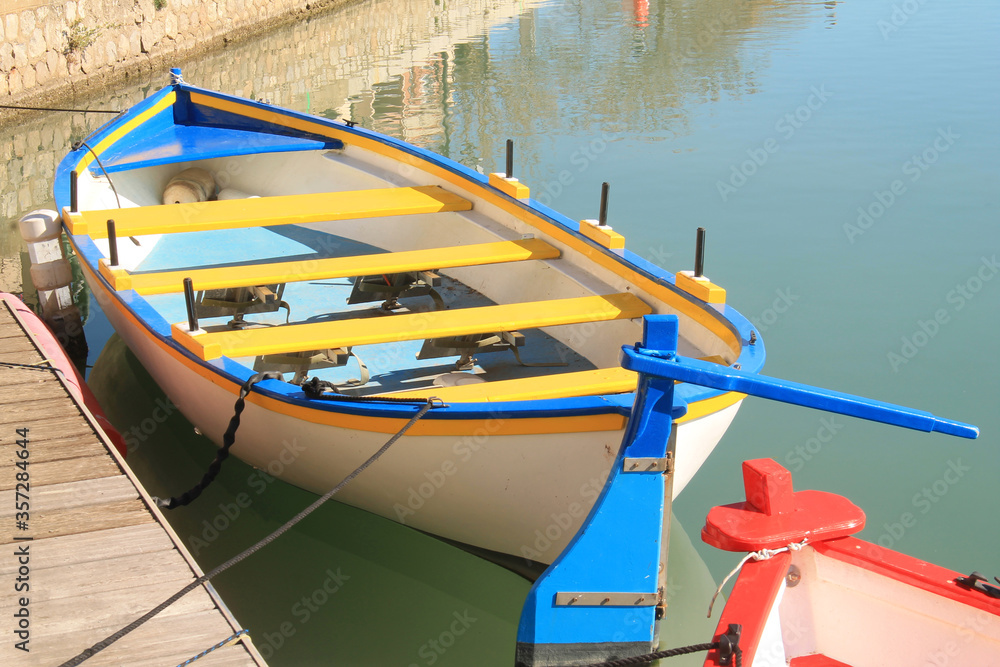 Traditional wooden boats in Frontignan, a seaside resort in the Mediterranean sea, Herault, Occitanie, France
