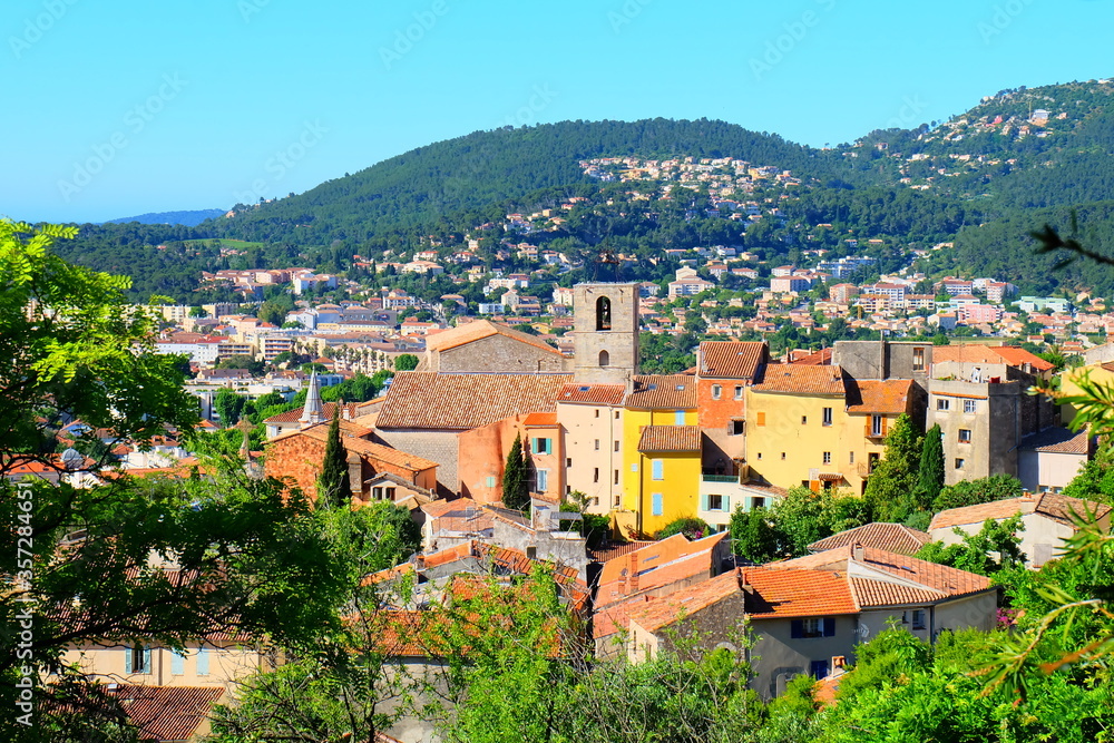 View to the old town and St. Paul church, Hyeres, France