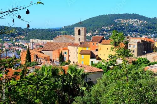 View to the old town and St. Paul church, Hyeres, France photo