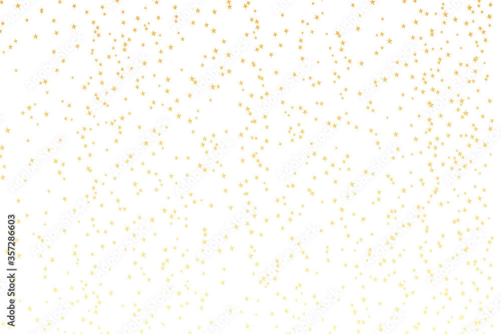 Abstract gold stars pattern. Shiny background. Horizontal format. Texture of gold foil. Stock vector illustration on white isolated background.