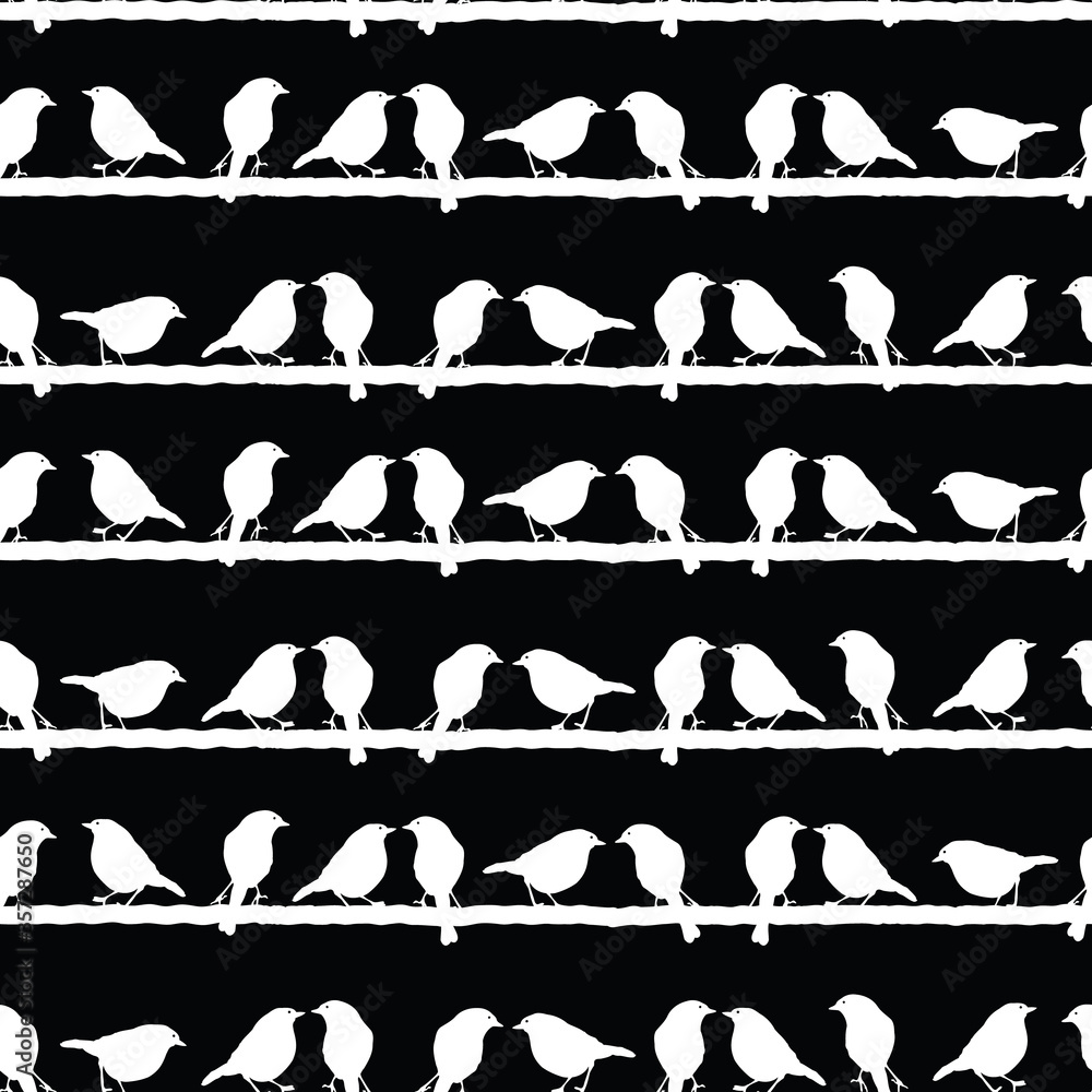 white birds Silhouettes on the lines geo black background design