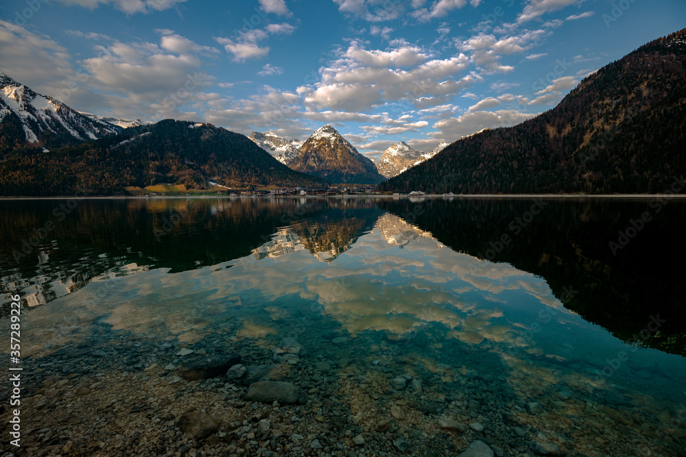mountain lake reflection.Achensee in Austria.