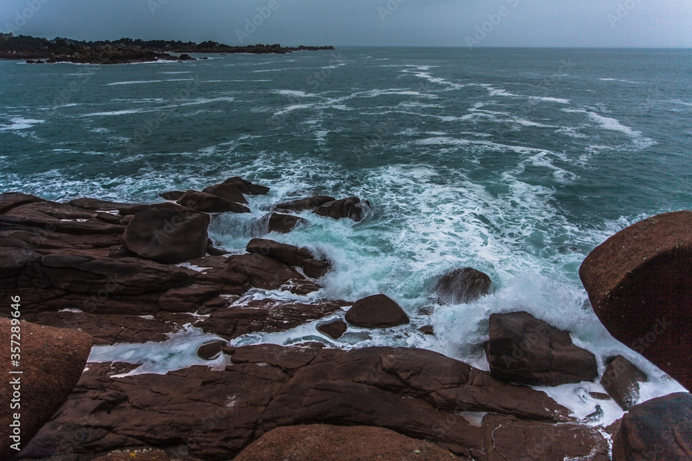 Perros Guirec, Ploumanac'h Lighthouse, Mean Ruz, la Manche, rocks and waves Perros Guirec, Ploumanac'h Lighthouse, Mean Ruz, la Manche, rocks and waves