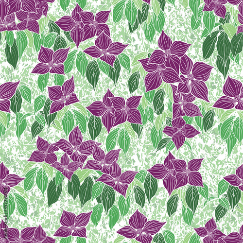 purple dogwood flower green leaf grass textured background design