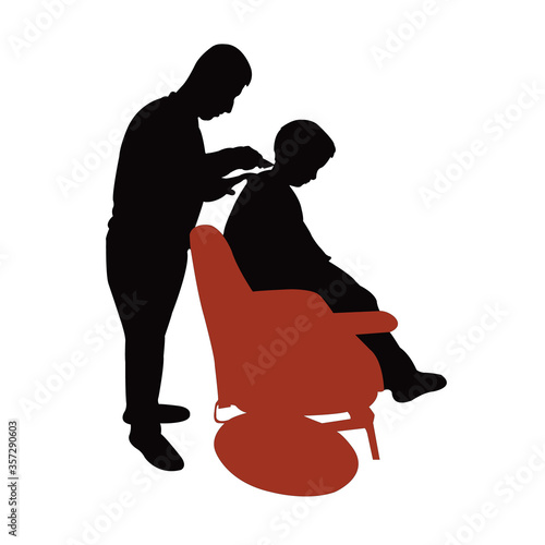 barber cutting the boys hair, silhouette vector