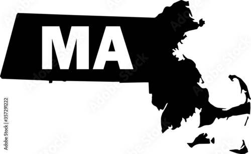 Black and White Silhouette Map of the US Commonwealth of Massachusetts with it's Postal Code Abbreviation