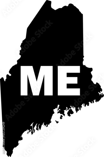 Black and White Silhouette Map of the US Federal State of Maine with it's Postal Code Abbreviation