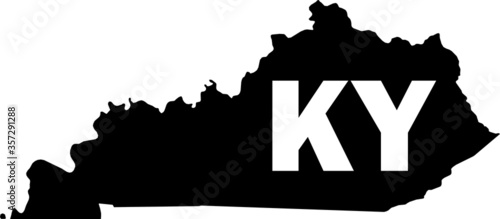 Black and White Silhouette Map of the US Commonwealth of Kentucky with it's Postal Code Abbreviation