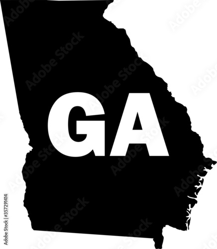 Black and White Silhouette Map of the US Federal State of Georgia with it's Postal Code Abbreviation