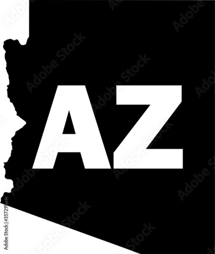 Black and White Silhouette Map of the US Federal State of Arizona with it's Postal Code Abbreviation