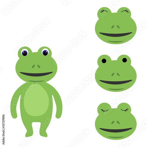 Cute torso of a frog with extra heads isolated on a white background. Animal emotions. Cute wild animals. Stock vector illustration for books and magazines, clothes, fabrics, postcards, internet.