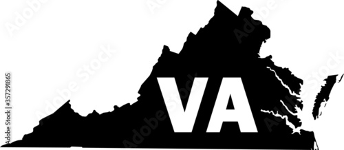 Black and White Silhouette Map of the US Commonwealth of Virginia with it's Postal Code Abbreviation