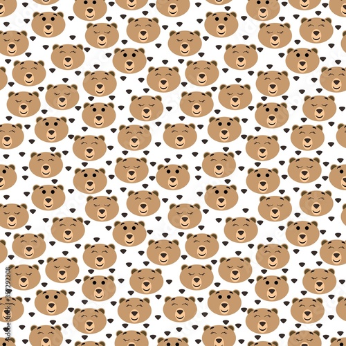 Seamless pattern with heads of cute bears on a white background. Wild forest animals. Stock vector illustration for fabrics, bedding and baby linen, wrapping paper, wallpaper and other decor