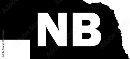 Black and White Silhouette Map of the US Federal State of Nebraska with it's Postal Code Abbreviation