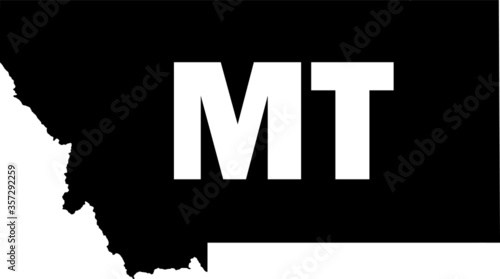 Black and White Silhouette Map of the US Federal State of Montana with it's Postal Code Abbreviation