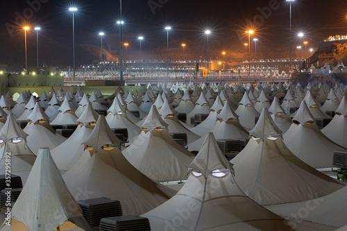 Mina in hajj, night time , Makkah, Saudi Arabia. Macca hajj time