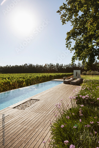 Luxury lap pool overlooking vineyard