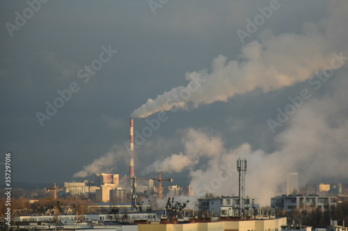Smoke from power plant chimney, Poznan Poland