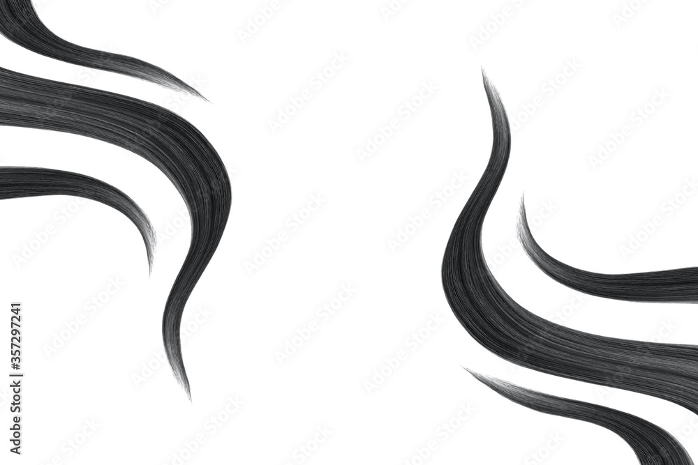 Black hair on white, isolated. Thin threads as background Black hair on white, isolated. Thin threads as background