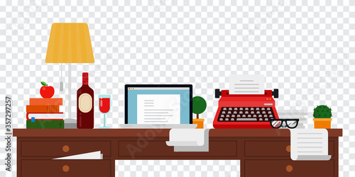 The desktop writer, copywriter flat design vector illustration on transparent background.