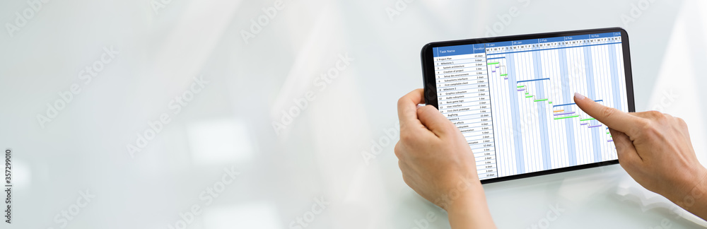 Woman Using Gantt Chart Schedule Software Woman Using Gantt Chart Schedule Software