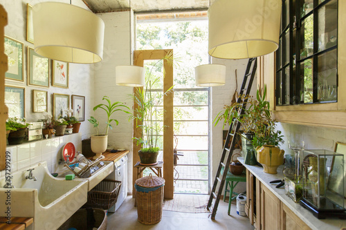 Bild auf Leinwand Glass door in rustic kitchen