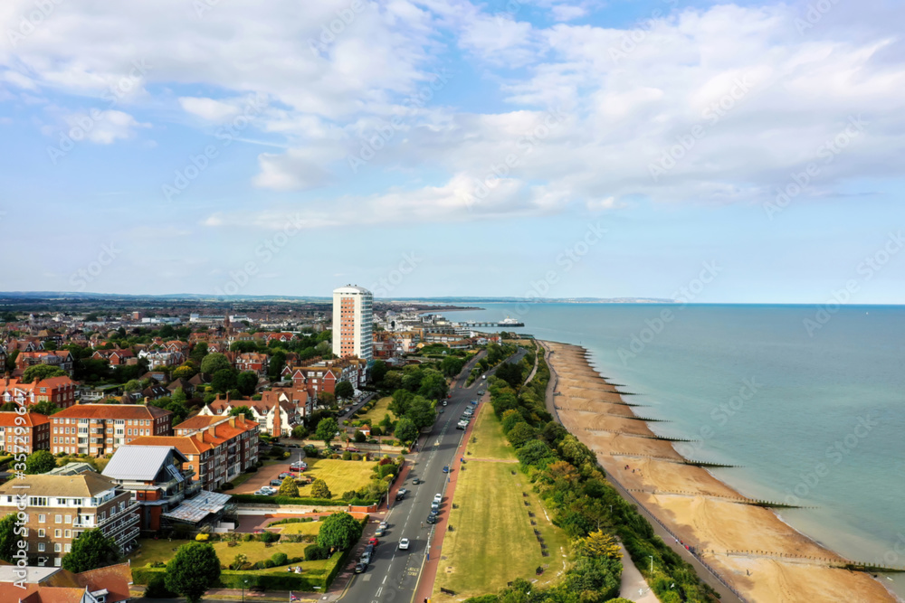 aerial city beach and a coastal road