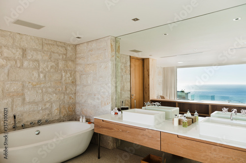 Modern bathroom with ocean view