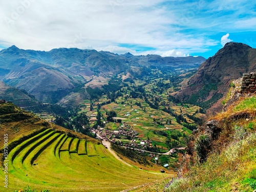 scenic view on green terraces in Peru