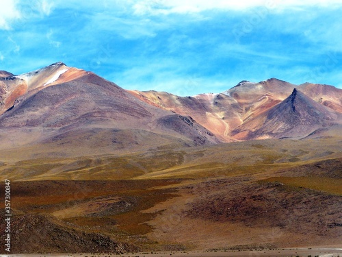 View of famous seven colors mountain in Siloli Desert. Beautiful landscape of spectacular Bolivian Andes and the Altiplano