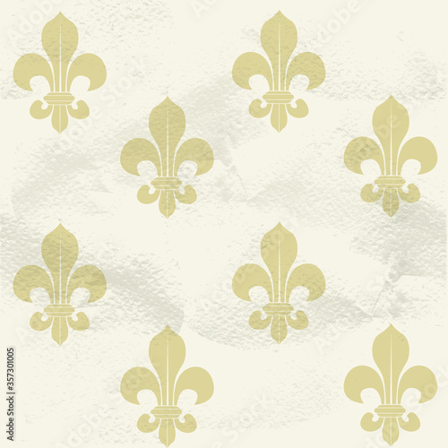 Seamless grungy vintage pattern from beige Fleur-de-lys