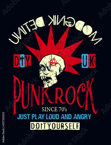 Punk rock anarchy skull mohawk poster.