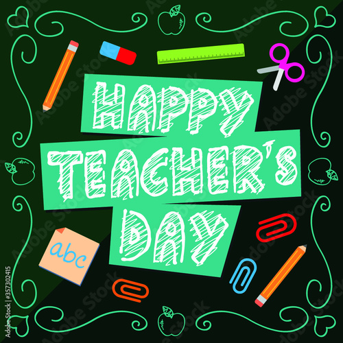 Happy teacher day card illustration.