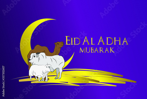 Muslim holiday Eid al-Adha. the sacrifice a ram. graphic design decoration kurban bayrami. month lamb, sheep, and camel. vector illustration.