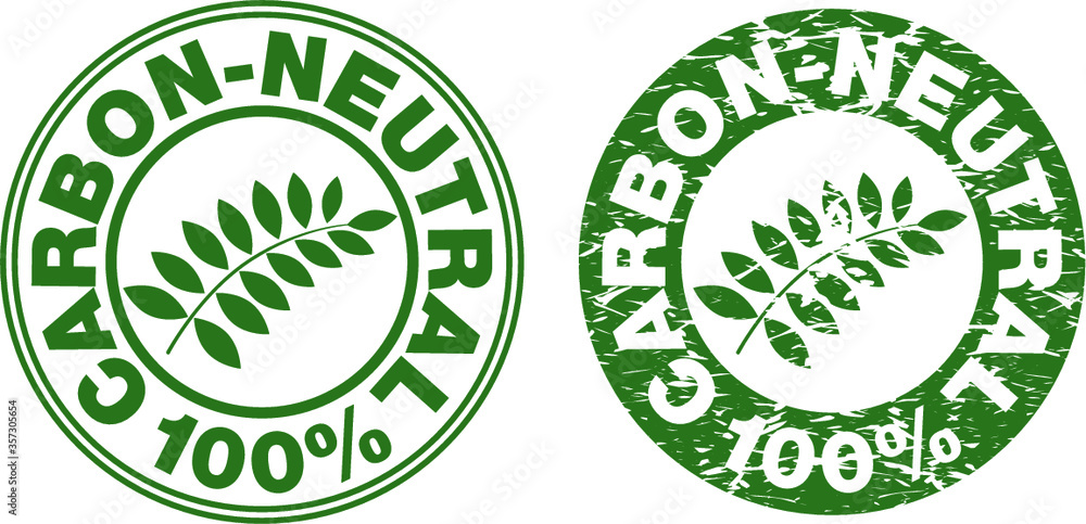 Carbon Neutral 100% Icon Stamp Sign Symbol Green Color; Environment Safe Concept Design