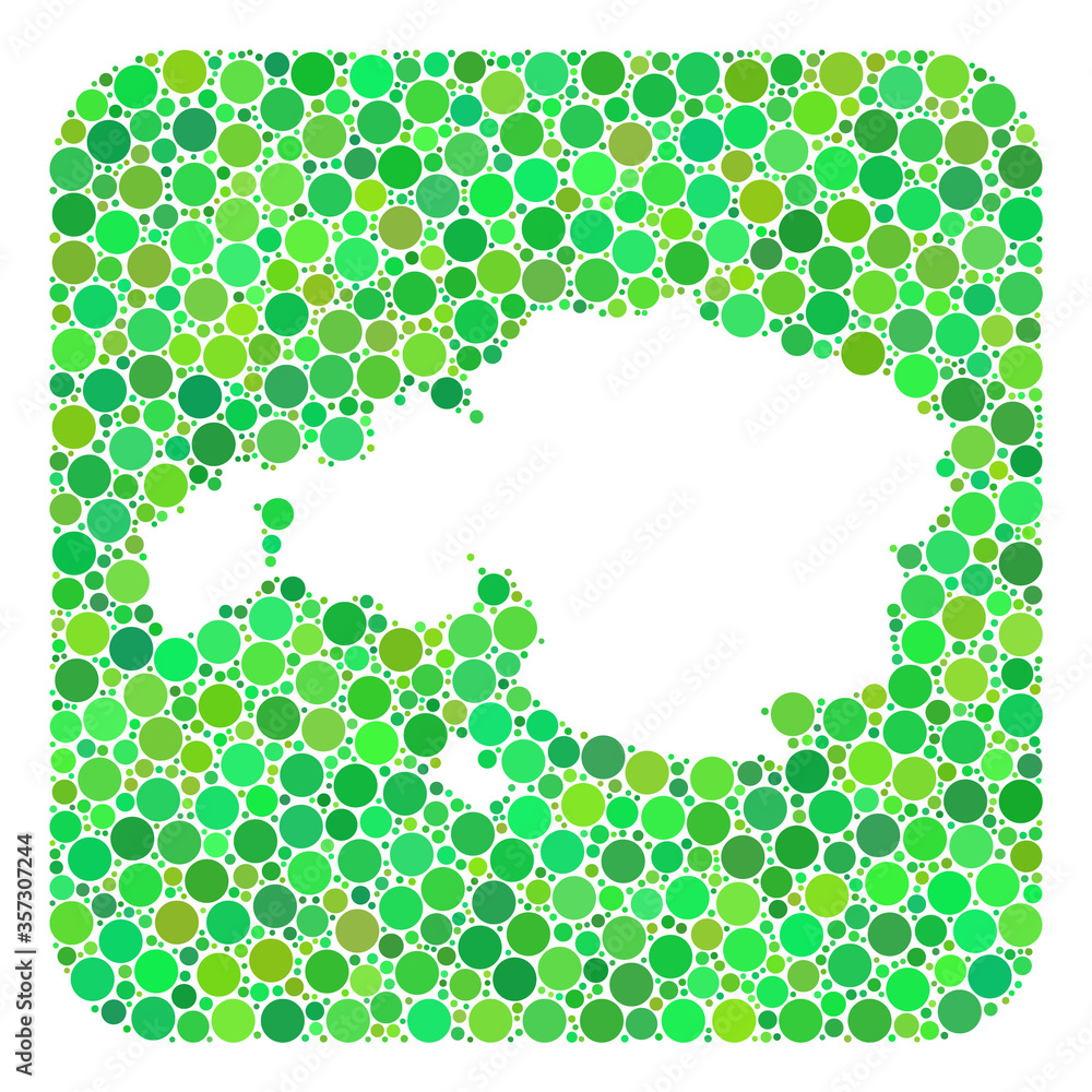 Map of Vizcaya Province collage formed with rounded rectangle and hole. Vector map of Vizcaya Province collage of filled circles in various sizes and green color tinges. Map of Vizcaya Province collage formed with rounded rectangle and hole. Vector map of Vizcaya Province collage of filled circles in various sizes and green color tinges.