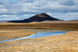 Stream running through volcanic landscape, Myvatn, Iceland