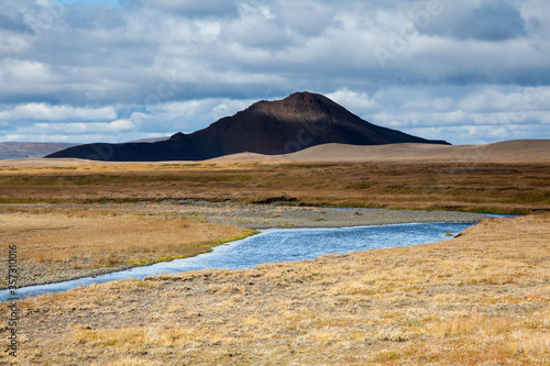 Stream running through volcanic landscape  Myvatn  Iceland