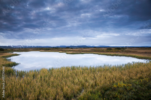 Calm pool among landscape  Myvatn  Iceland