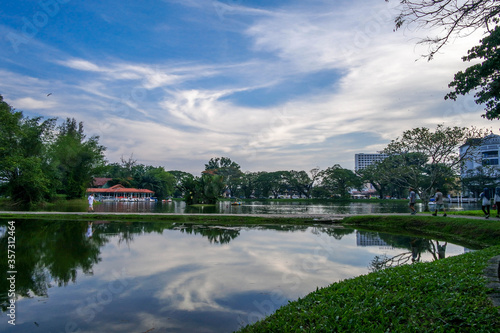 selective focus and partially blur of Taiping Lake Gardens which is located in Malaysia and one quarter of the country's tourist attractions. Reflection in water.