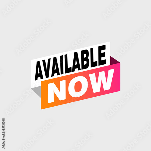 Available now label, badge, seal or burst flat vector icon for apps and websites