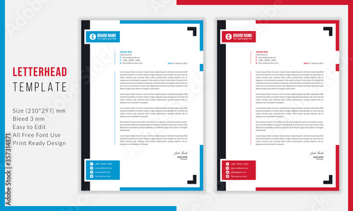 Simple Modern Letterhead vector template design. Creative & Clean business style print ready letterhead for your corporate project. Blue & Red color Letterhead Design Template.