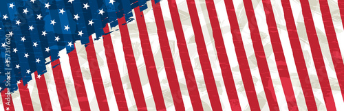 Banner with grunge USA background with stars and striped lines. Decorative American banner suitable for background, headers, posters, cards, website. Vector illustration