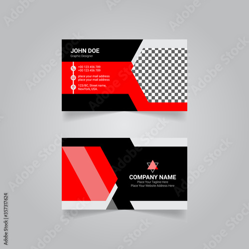 Modern creative and corporate business card template vector red and black with gray color.