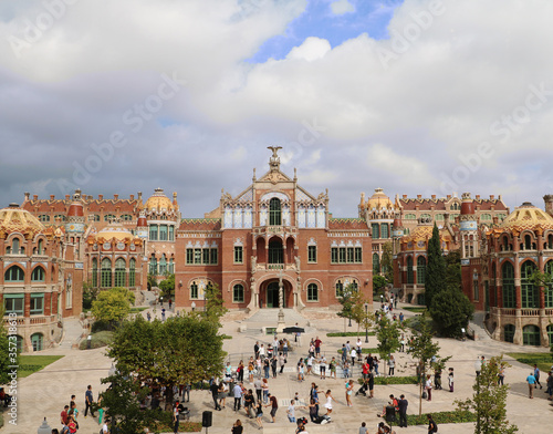 BARCELONA, SPAIN - JUNE 09, 2016: People visit Recinte Modernista de Sant Pau. World Heritage Site