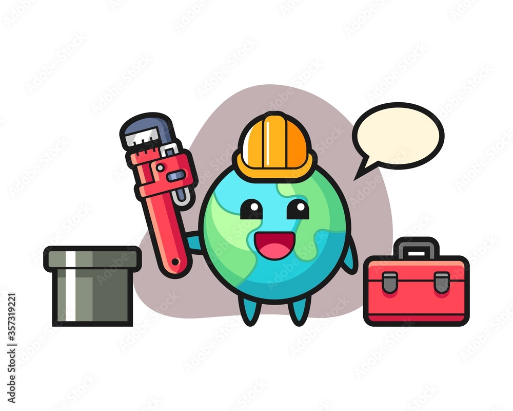 Fototapeta premium Earth cartoon as a plumber