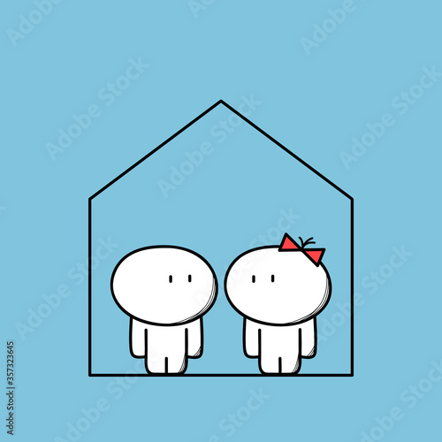 Cute man and woman at home. Living together and family life, house purchase and apartment rent cartoon vector illustration.